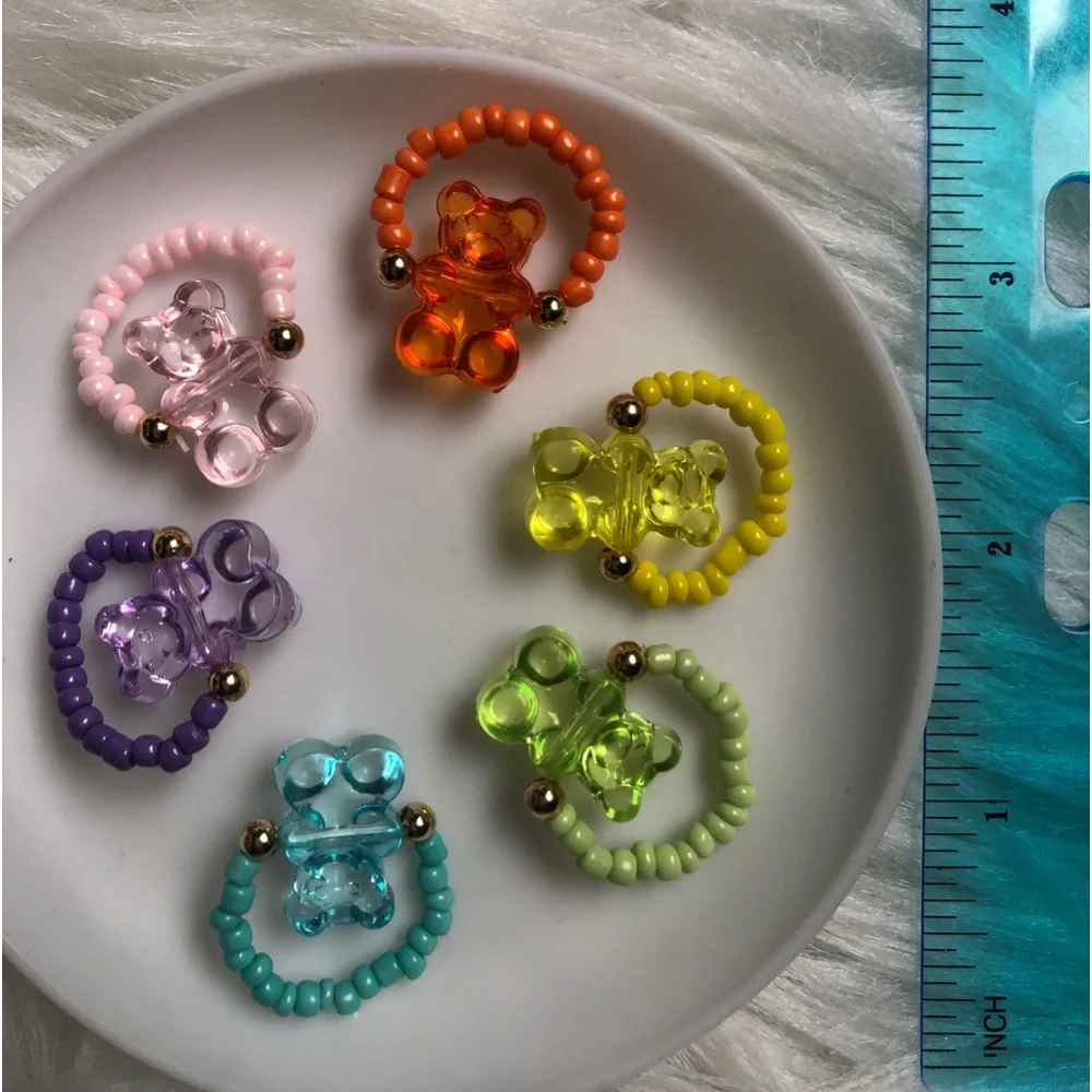 SIX gummy bear beaded rings
